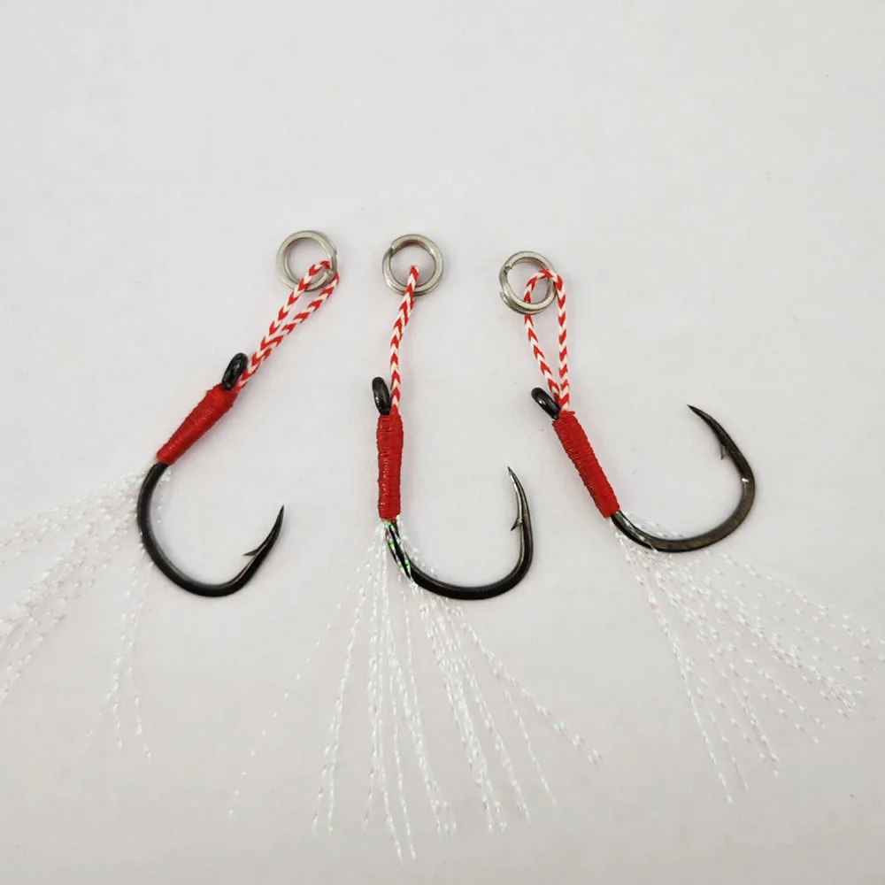 Alpha Assist jig Hook 10#-20# black stainless steel with bright silk fishing bait hook