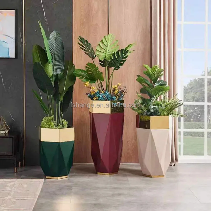 Luxury home decor extra large floor vase gold white flower pot big size plant pots for plants