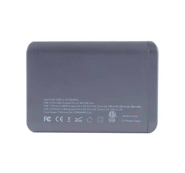 
75W Multi USB Port Charger Two 2.4A USB Ports and Two Type-C PD USB Port 