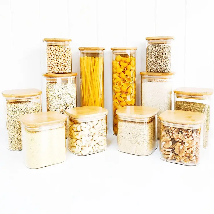 Handmade Glass Food Storage Jar Container Modern Custom Glass Jar For Kitchen Accessories With Bamboo Lid