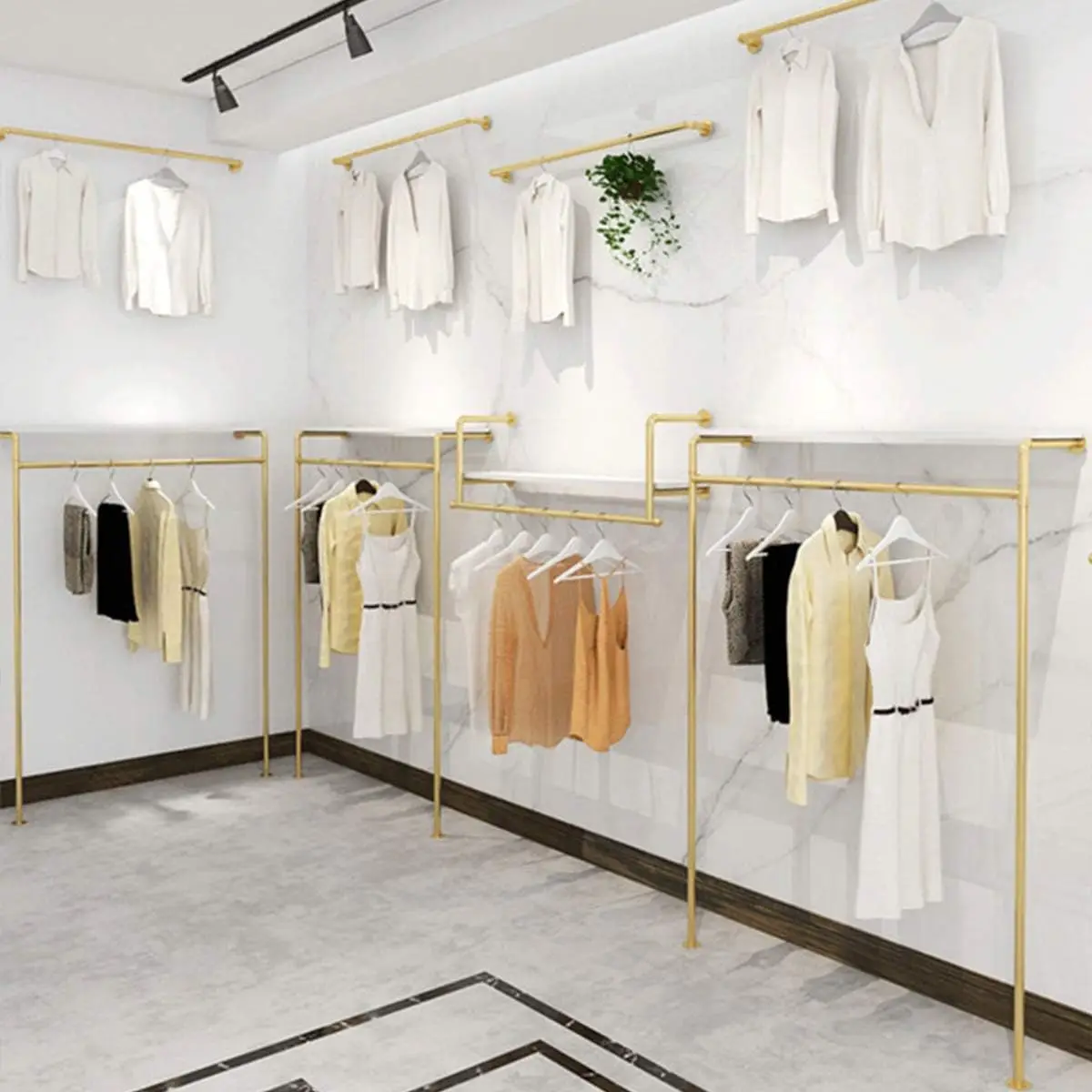 Metal Wood Clothing Store Display Stands Entrance Porch Organization Hanging Garment Rack