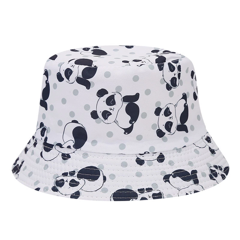 Outdoor leisure cartoon small animal giant panda double face wear fisherman hat printed sun hat children printed flowerpot hat
