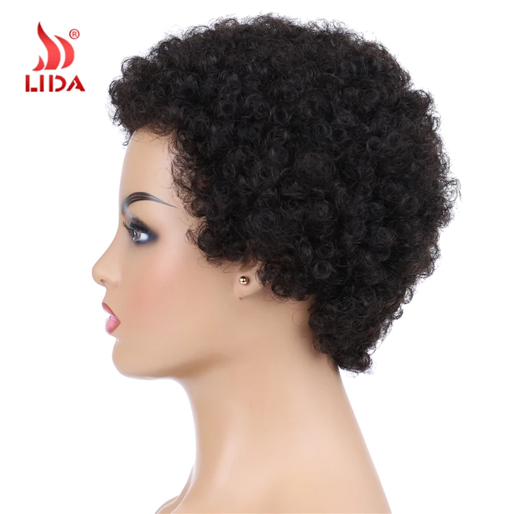 
Lida Short Human hair Jerry Curl wigs 100% peruvian human hair 6631 afro pixie wig 
