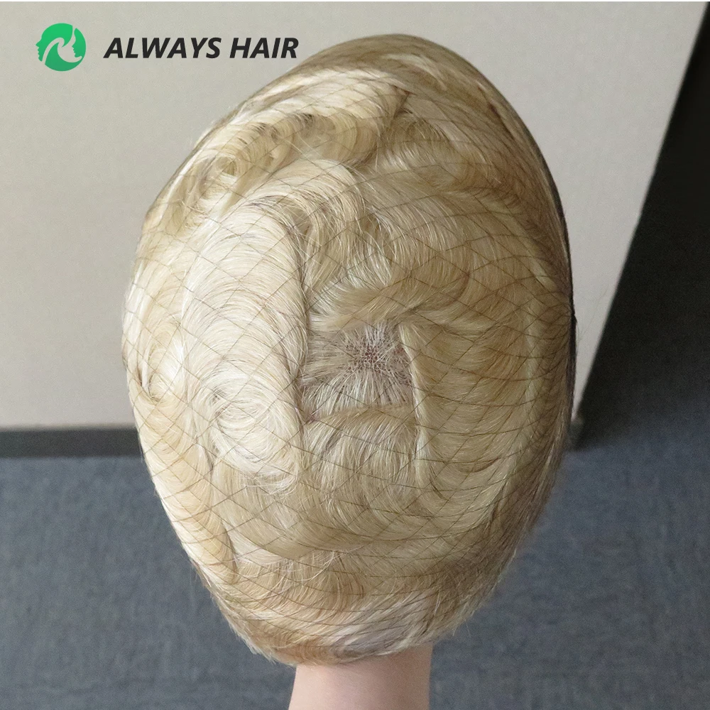 Alwayshair Full Swiss Lace Hair Unit Toupee for Man Human Hair Invisible Natural Men Hair Wig #613