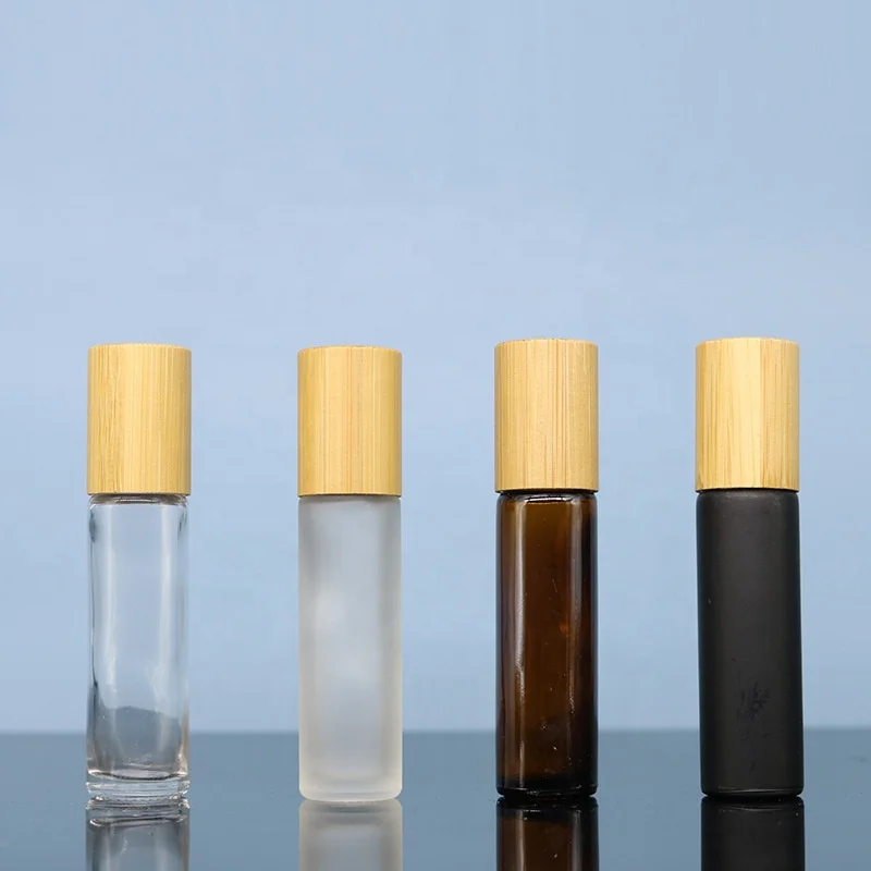 LZ Pack Stock MOQ 100pcs 5ml 10ml Round Bamboo Clear Frosted Eye Serum Roller Bottle Custom Private Label Glass Lip Gloss Tube