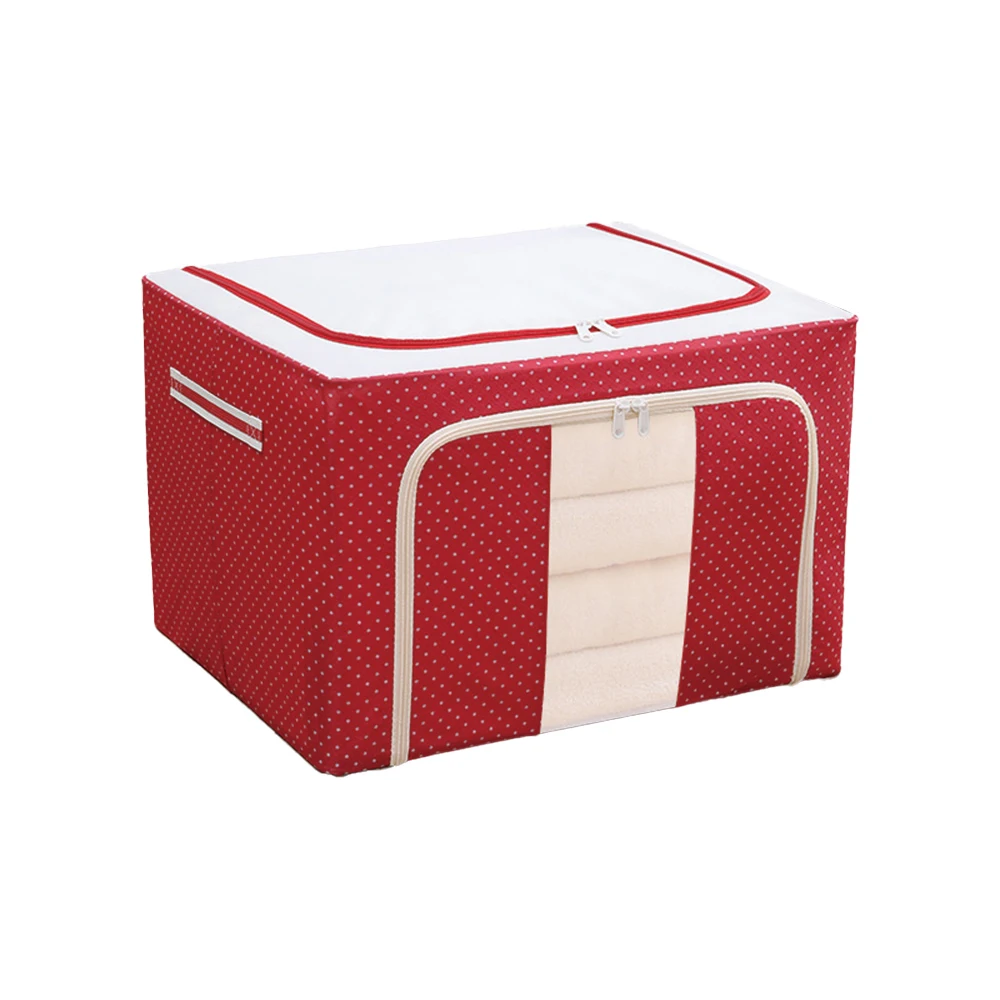Oxford Quilt Blanket Storage Box Foldable Storage Bag Large,Zipper Clothes Organizer Storage Box with Steel Frame/