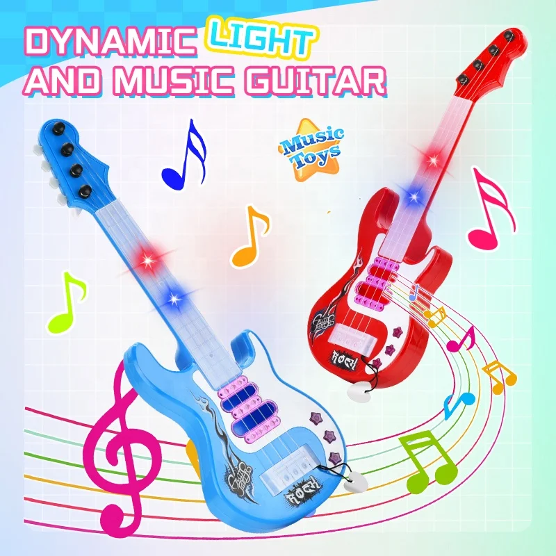 2024 Kids new musical Electronic guitar toys simulate light music four string guitar Cartoon Music Learning instrument toys