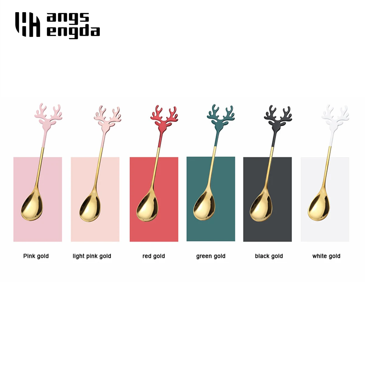 Amazon hot Deer Head Shape 304 Stainless Steel Stirring Spoon Romantic Elk Coffee Dessert Christmas Spoon Set