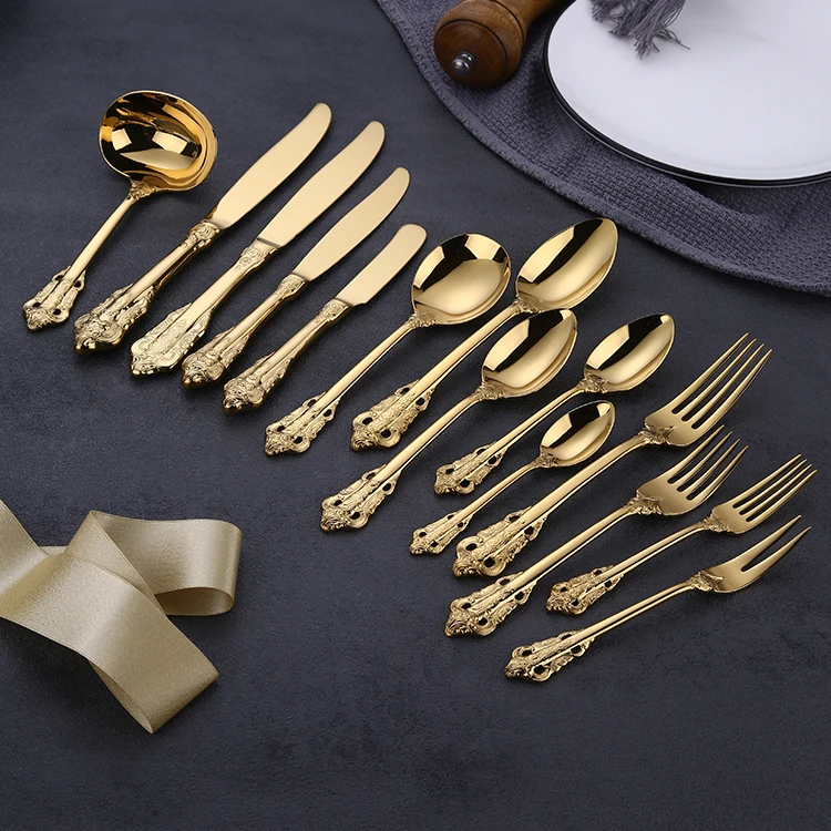 Luxury Royal Stainless Steel Cutlery Set Gold Plated Flatware
