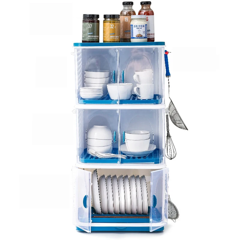 Бытовой двойной стеллаж для хранения тарелок пластиковый с крышкой