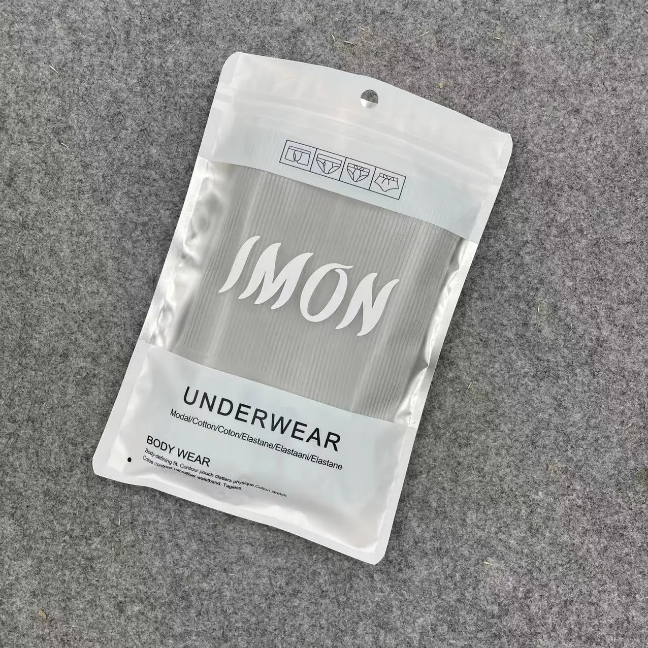 Low MOQ Custom Printed Front Clear Window Matte White Stand Up Clothing Underwear Socks Packaging Ziplock Bags