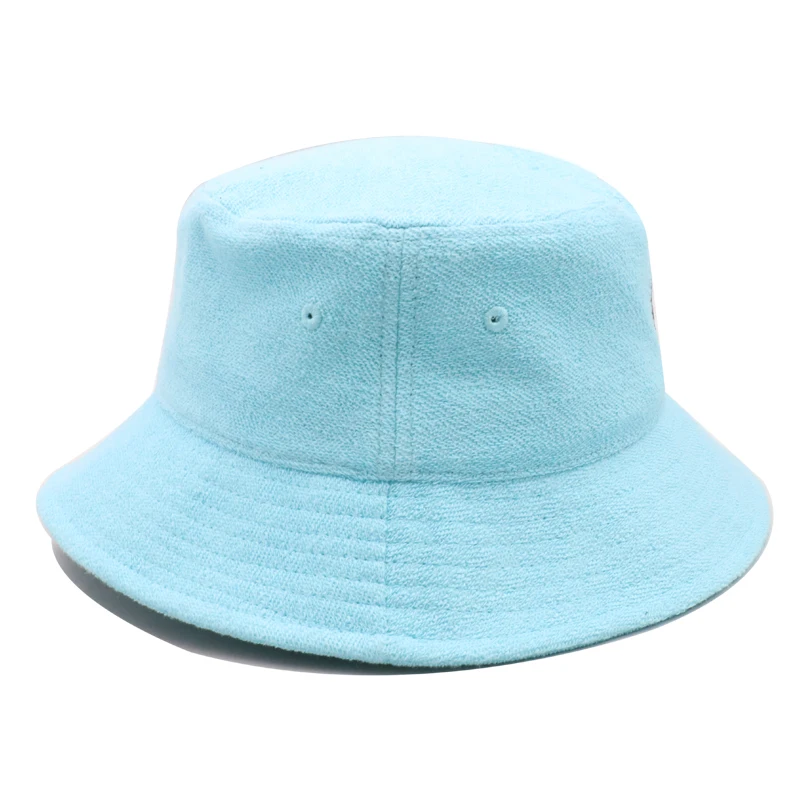 Custom Stylish Hot Sale Sky Blue Embroidery Terry Towel Bucket Hat