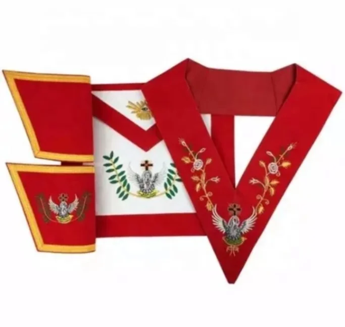 Masonic Regalia Apron Rose Croix 18th Degree Masonic Apron Gauntlets Collar Set