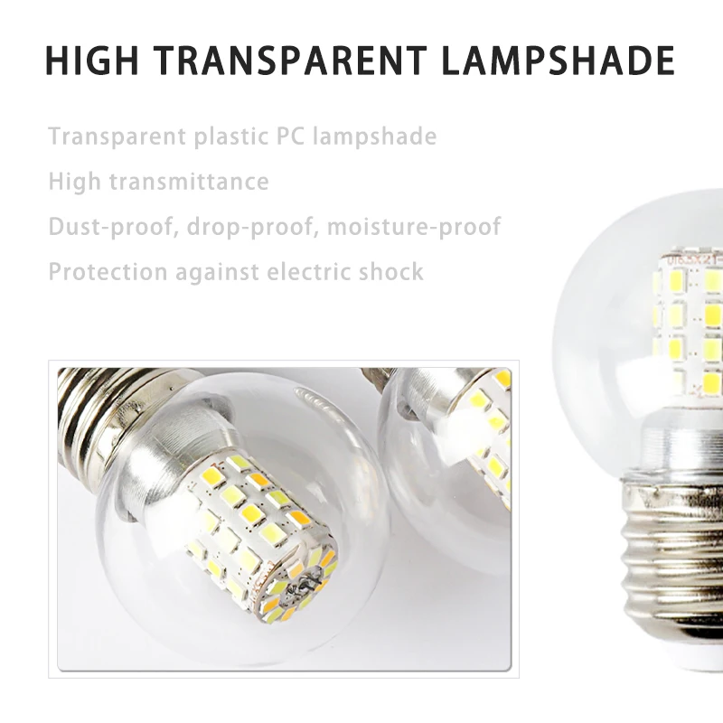 5w 7w Led Light E27 Large Threaded Base Round Transparent Ball Bulb 3000k 4000k 6000k 3 Colors Switching Bulb Voltage 220v