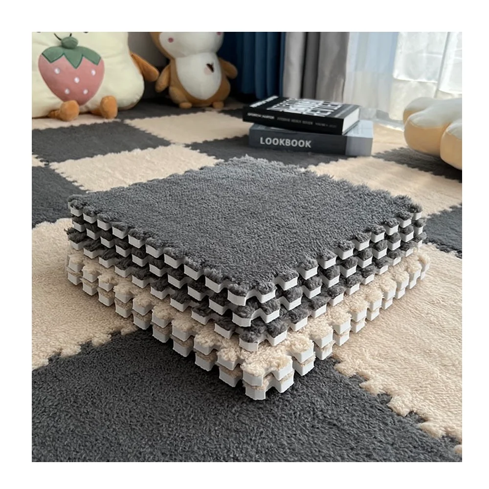Kids Shaggy Carpet Long Pile Puzzle Mat Rubber Foam Eva Puzzle Carpet for Play and Prayer Keep Warm Baby Play Mat