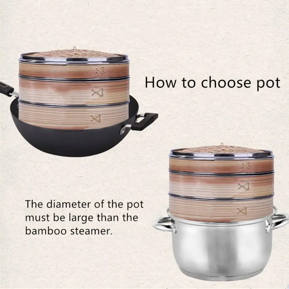 Dim Sum Basket 10 Inch Handmade Bamboo Steamer Two Tier Baskets Bamboo Steamer 12 Inch With Steel Rings