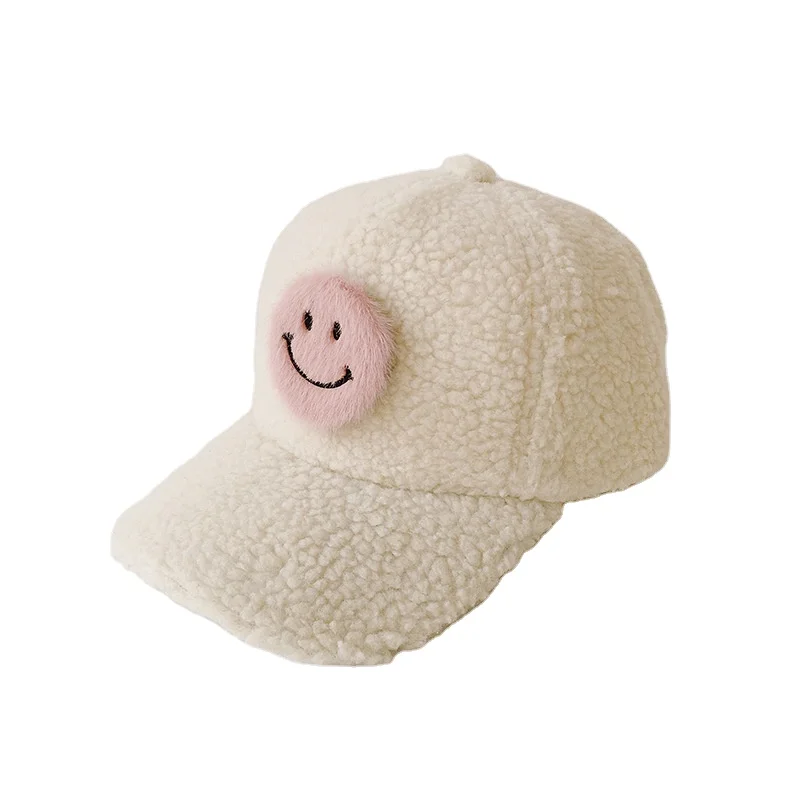 
High quality lamb wool smile face baseball caps hat for kids 