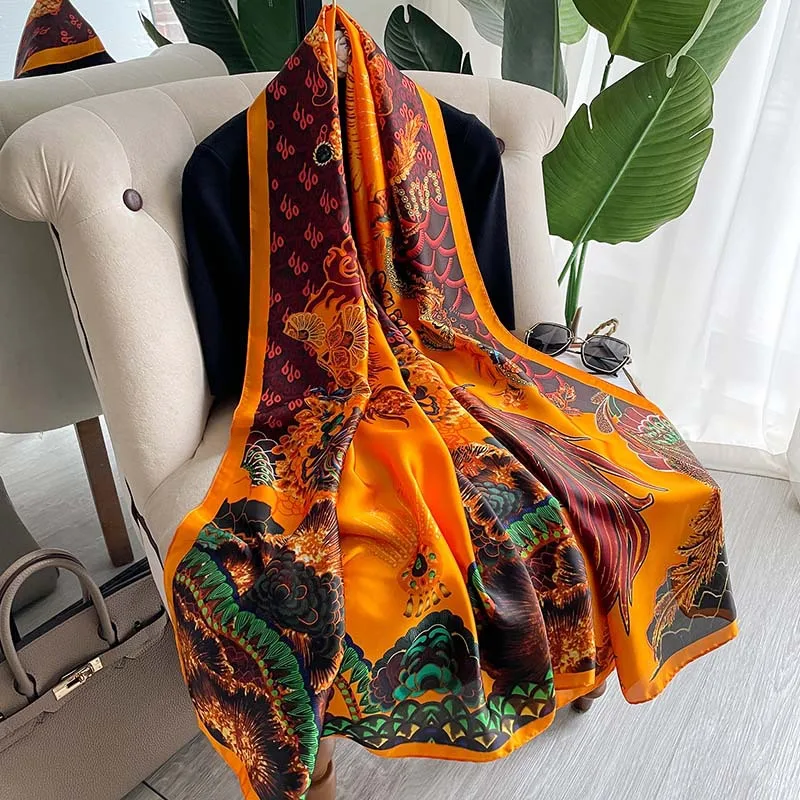 New Arrival Fashion Islamic Muslim Black Golden Silk Printed Head Wraps Shawls Luxury Long Heavy Silk Hijab Arabic Scarves