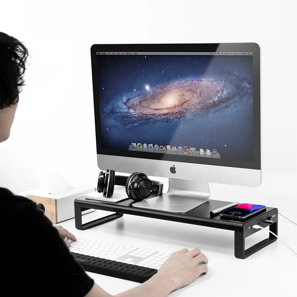 Vaydeer 4 USB 3.0 hub Support Transfer Data and Wireless Charging laptop stand Metal  Monitor stand