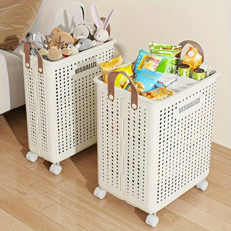 Plastic Dirty Clothes Basket With Wheel Foldable Household Dirty Clothes Storage Basket Large Capacity Laundry Basket