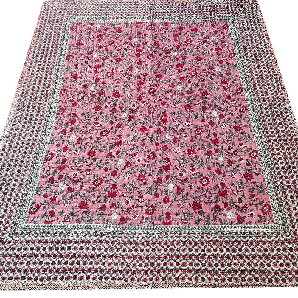 Pink Lightweight Bedspread 100-Percent Cotton Queen Size Double Quilt Razai For Winters Online Bedding Suppliers