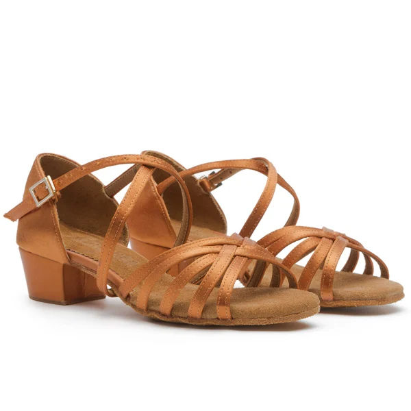 
Blooming 13101 Kids Girls Low Heel Ballroom Latin Dancing Shoes With 5 Satin Straps 