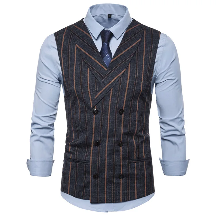New Business Suit Vest Slim Fit Stripe Dress Waistcoat for Men