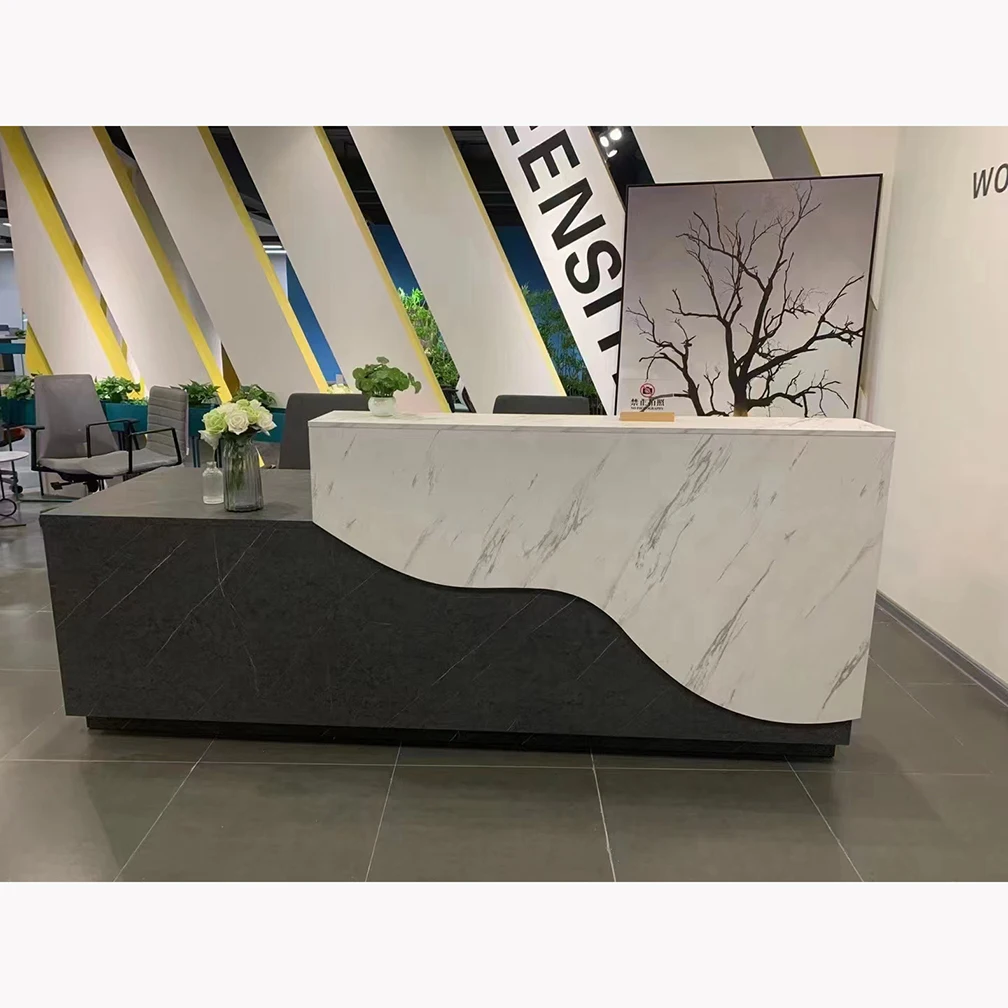 custom luxury design fashion marble solid surface grey curved beauty salon office dental clinic counter reception desks