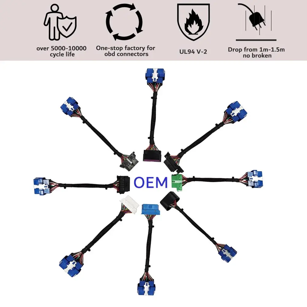 wholesale wiring harness 12V 24V obd2 extension adapter cable 16 pin obd male auto electrical connectors