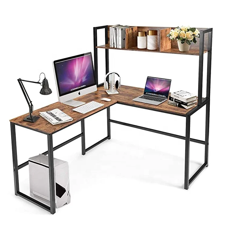 Компактный угловой компьютерный письменный стол с ящиком для хранения, компьютерная рабочая станция с книжной полкой для хранения