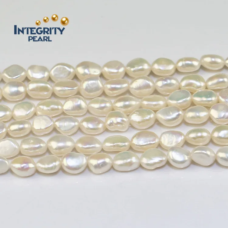 Freshwater pearl strand 3A grade 8-9mm flat baroque cultured pearl beads