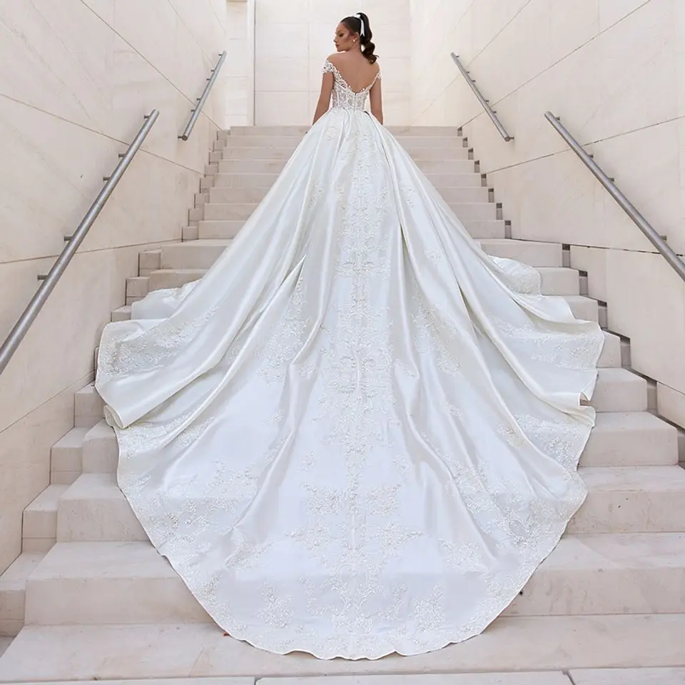 Hochzeitskleid maternity dresses princess women ball gown beaded shoulder wedding dress bridal gowns with royal train