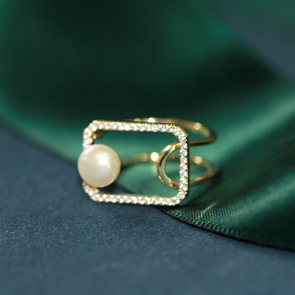  YANYI Temperamental High-grade Diamond Inset Geometric Pattern Ring Opening Adjustable Jewelry