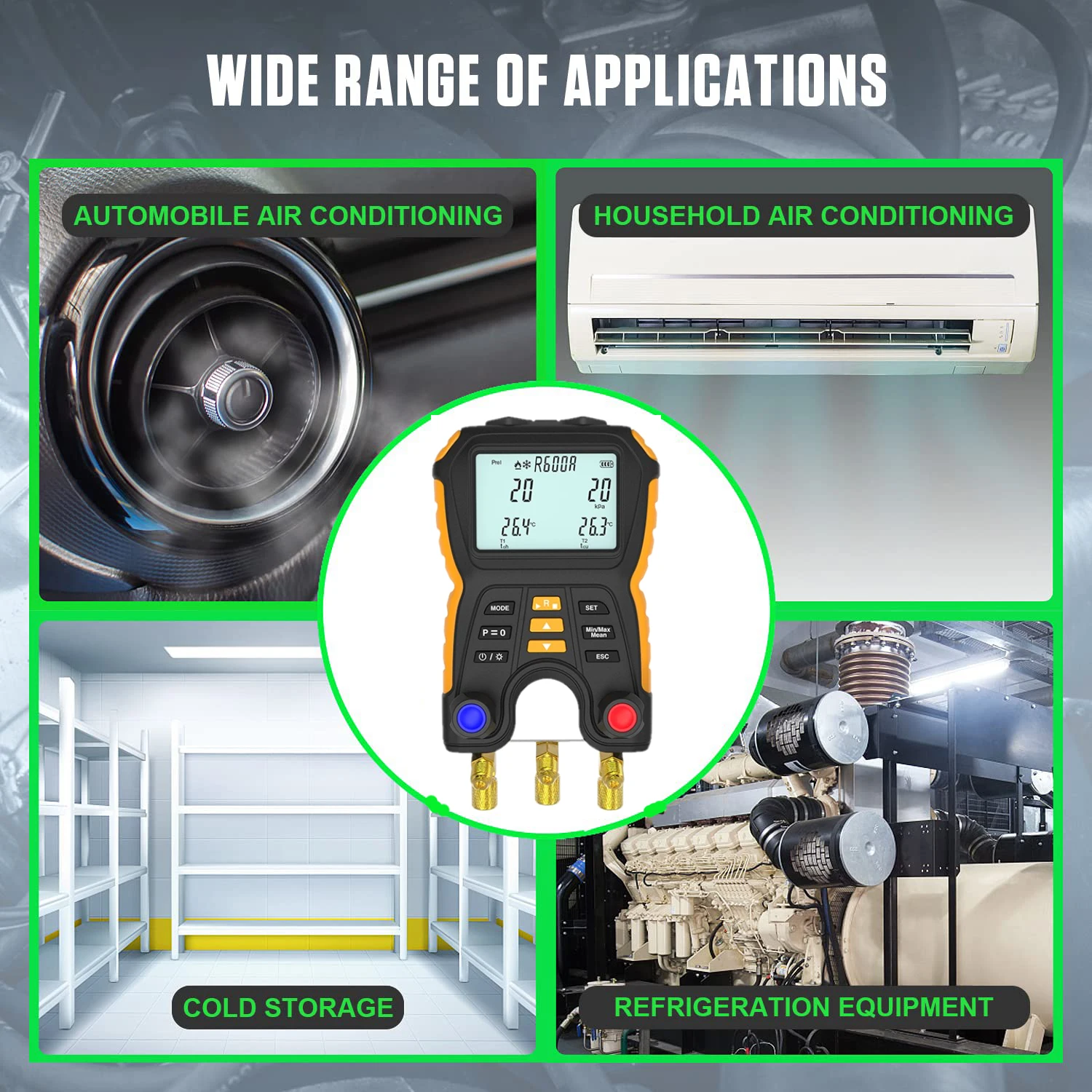 Backlight Value Testers Manifold Set Hvac Digital Pressure Gauges For Refrigeration