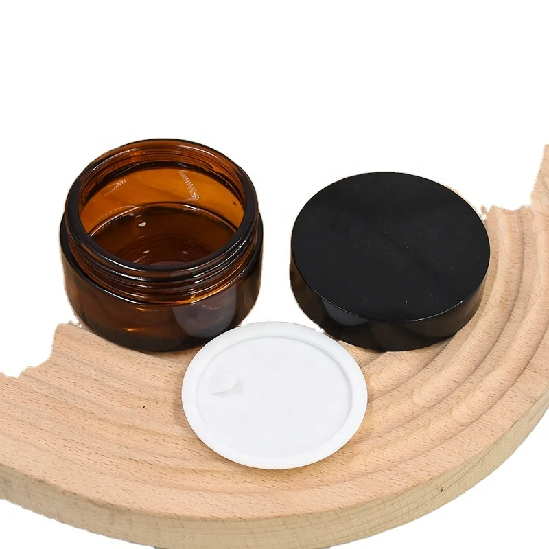 Hot selling 50 ml round amber raw material  high quality cream cosmetic packing glass  jar with screw lid