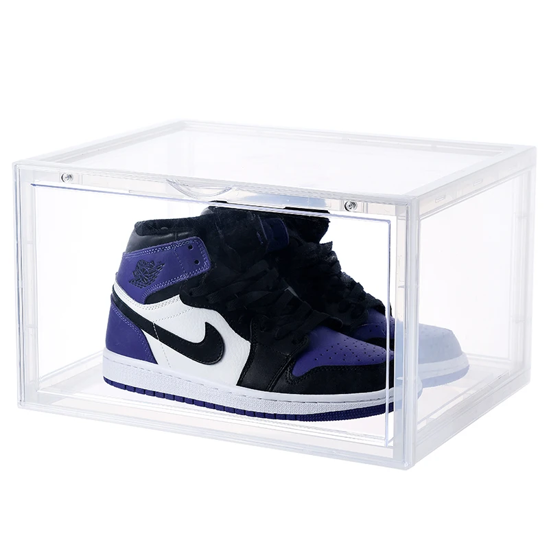 High quality foldable Side open Stackable transparent plastic magnetic storage sneaker shoe box Acrylic shoe storage box