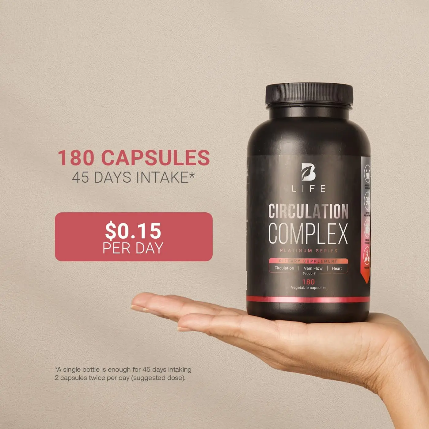 Clinical Daily Blood Circulation Supplements Butchers Broom Horse Chestnut Hawthorn  Cayenne Arginine Diosmin Varicose Vein