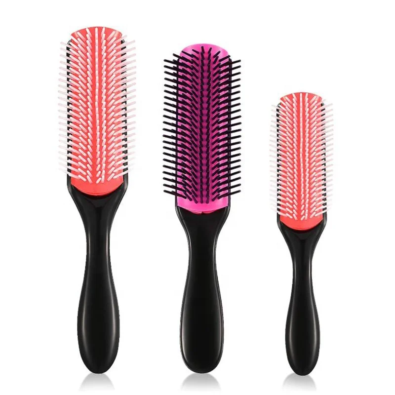 High quality large 9-row cushion nylon bristle removable classic row styling brush for curly hair