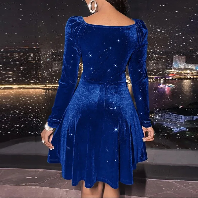 Popular autumn winter long sleeve V-neck velvet Christmas dress fashion sexy dresses women night club