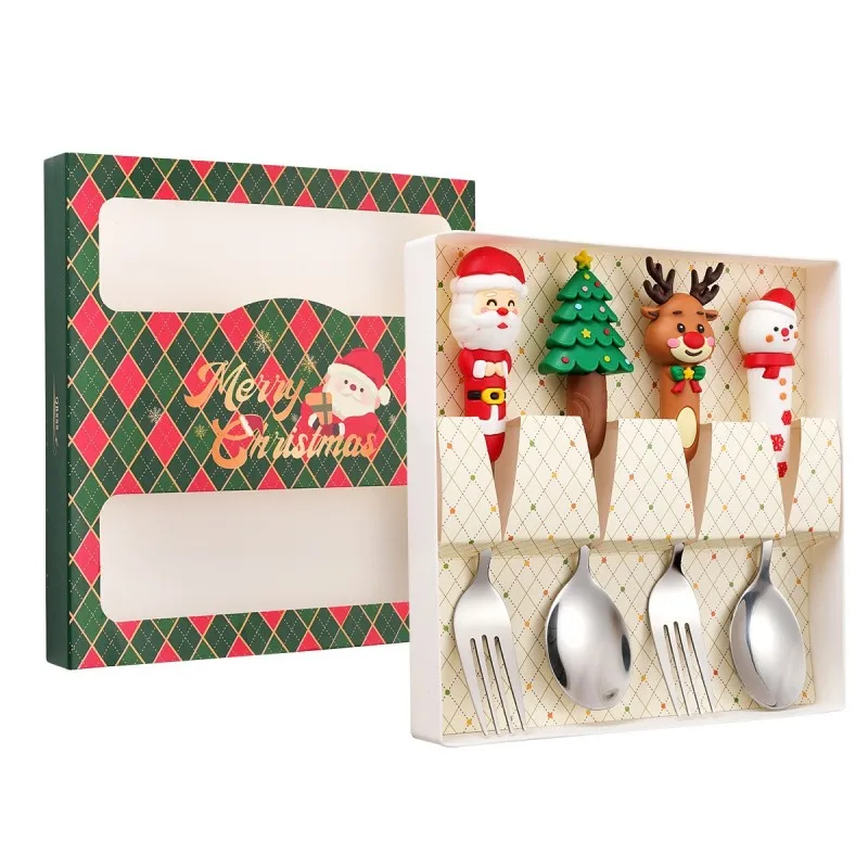 Новинка Роскошные позолоченные столовые приборы из нержавеющей стали Одноразовые Милые Ложки набор вилок для свадьбы Рождества оптовая продажа подарок на Рождество