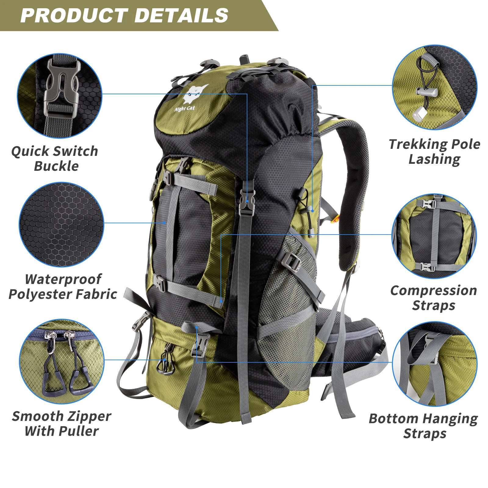 Factory Wholesale Waterproof Large Capacity Mountaineering Camping Travel Bag Hiking Backpack 70l hiking backpack