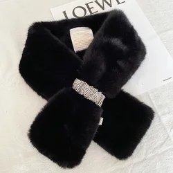 Factory Low Moq Winter Neck Scarf Multicolor Faux Fur Diamond Rhinestone Loophole Scarfs Soft Cozy Thick Neckerchief For Women