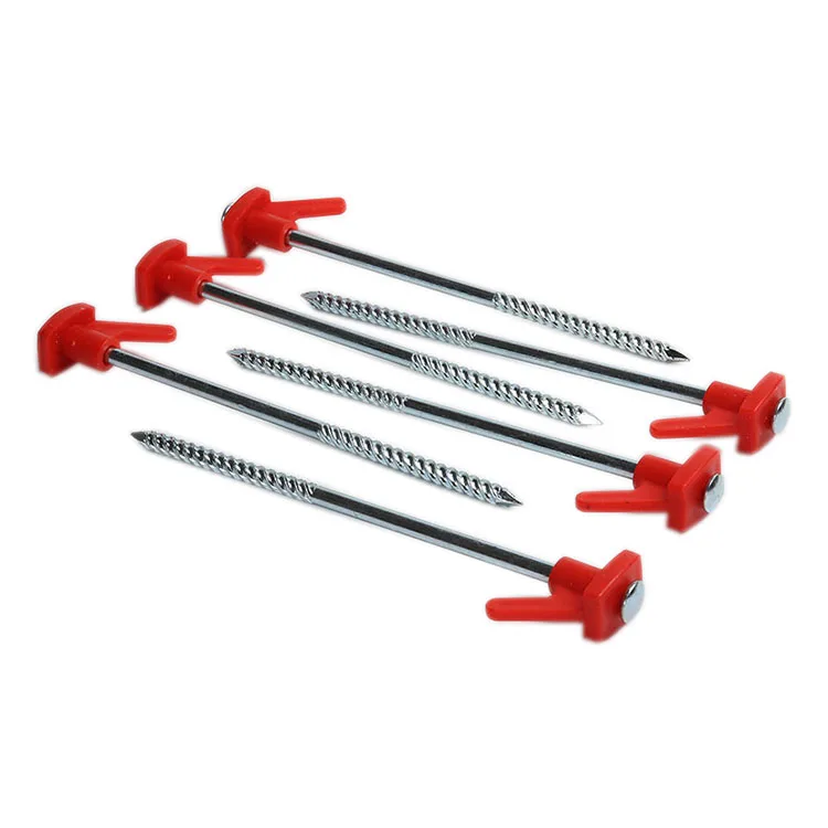 20.4/8inch Hard Ground Steel Screw Tent Stakes Strong Tent Pegs with 13MM Plastic Hex Top ,Ground Rock Peg Camping Accessories