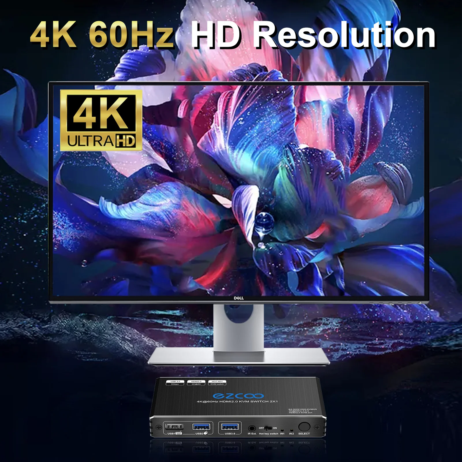 USB 3.0 KVM Switch 2x1 HD-MI 2 Computer Share Keyboard Mouse Printer Scanner Mac W-indows HDCP Bypass 2 USB3.0 Cable 2.1 HDMI