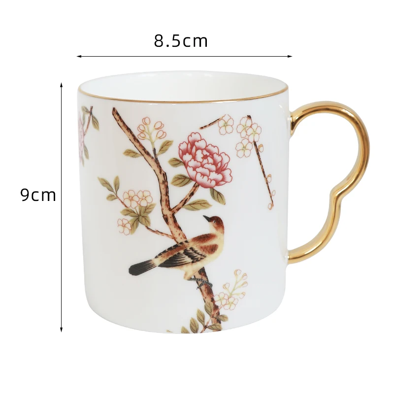 
New Type Wholesale Porcelain China Professional Manufacture Attractive Price Coffee Tea Mugs With Golden Handgrip Burt Bird 