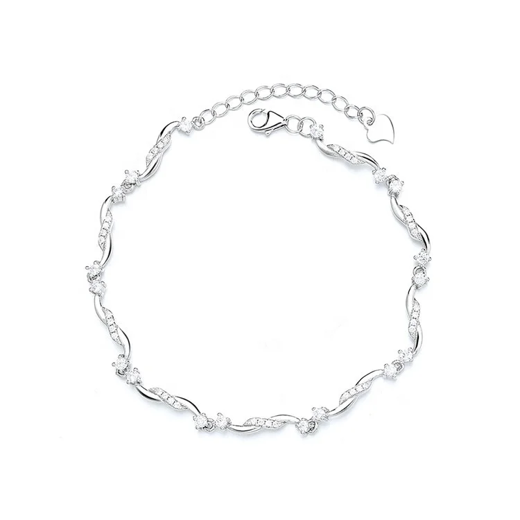 Yaeno Jewelry Rhombus Charm Woven Chain Bracelet in Sterling Silver 925 Jewelry for Women