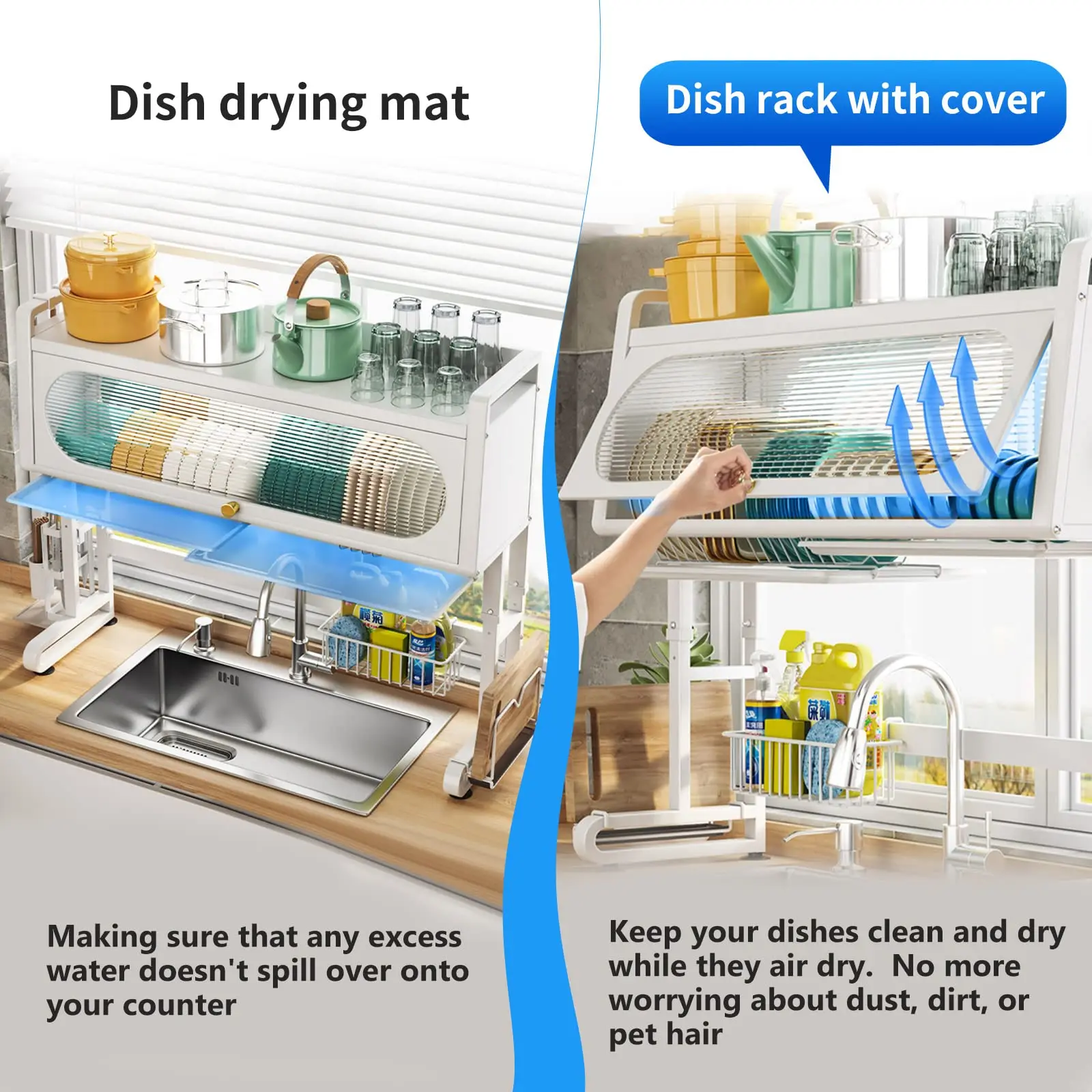 2 tier water sink dish drying rack for kitchen over the expandable stainless steel drainer