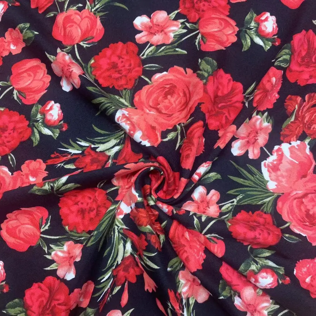 One Side Peach Floral Print 95%Poly 5%Spandex Single Jersey Fabric For T-Shirt Clothing