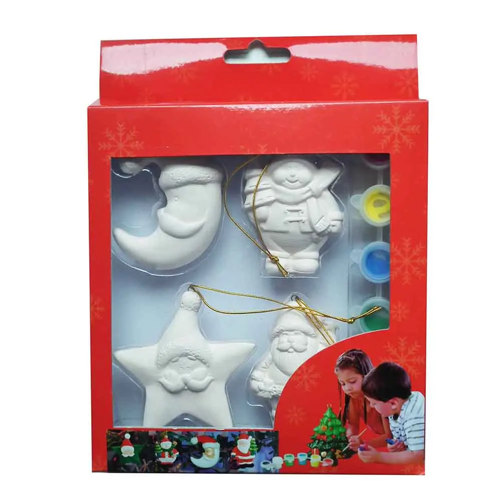 20pcs Kids DIY Painting Ceramic Christmas Ornaments Kit with 6 Figurines, 12 Paint Pots, 2 Brushes