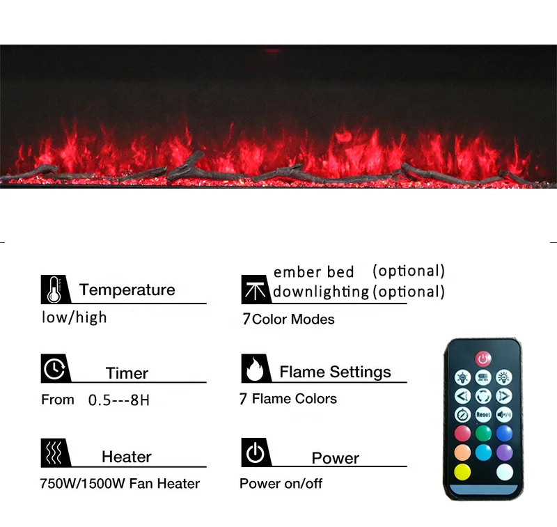 Electric Fire Place Insert Remote Control Realistic LED Flame Wall Recessed 100 inch Electric Fireplace